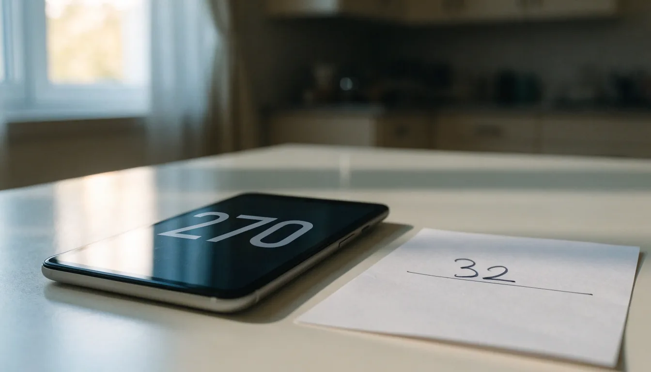 Un documento di identità appoggiato accanto a uno smartphone con un timer sullo schermo, su un tavolo da cucina