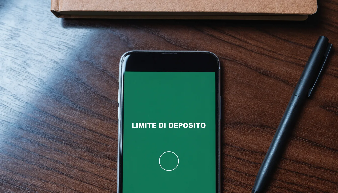 Un foglio di concessione in carta con un timbro rosso, appoggiato su una scrivania di legno accanto a una penna